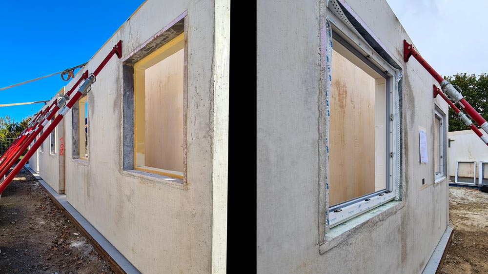 Einbau der Fenster in vorgefertigte Betonwände